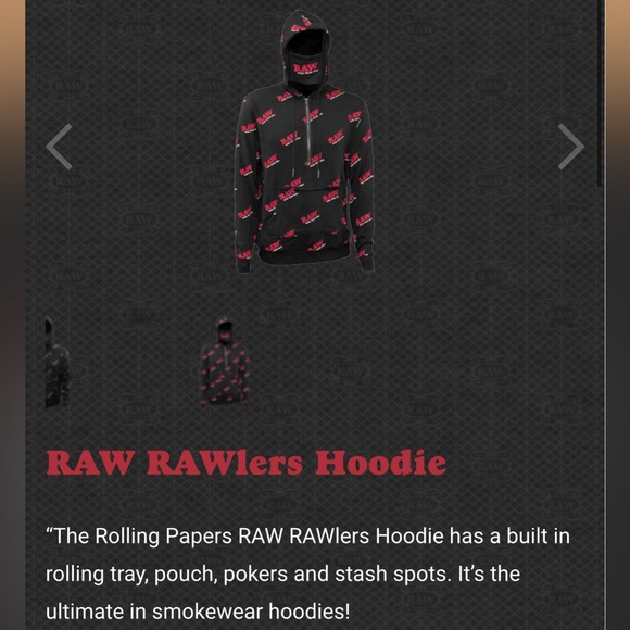 RAW  Hoodie with Rolling Tray Pocket and detachable face mask Raw Rawlers - Picture 3 of 3